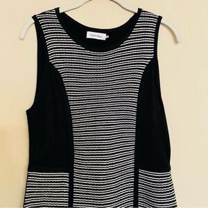 Calvin Klein CK Black White Striped Knit Sleeveless Dress Size M Business Casual